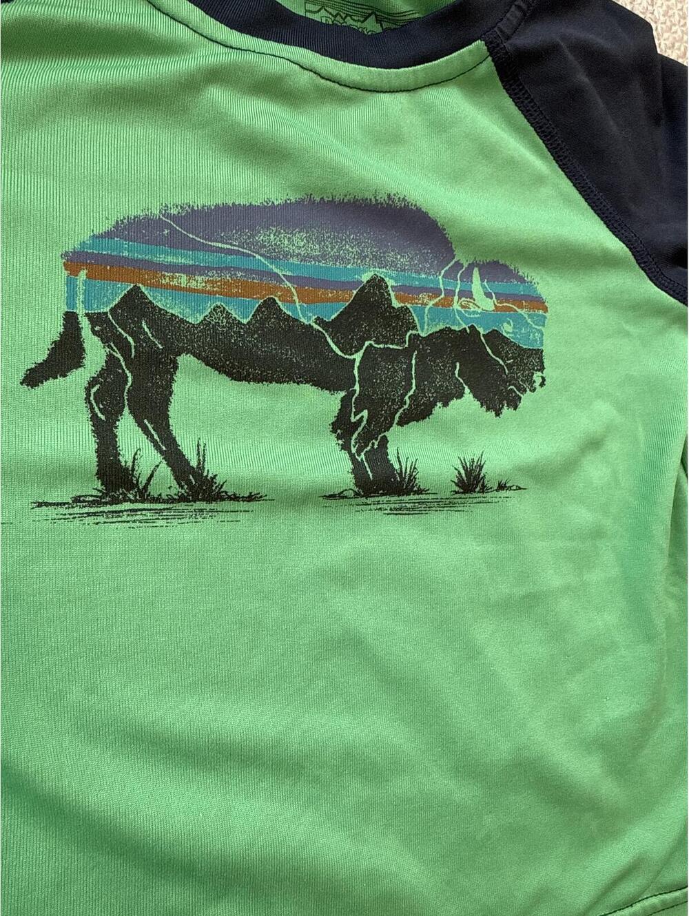 Patagonia Toddler Long Sleeve Shirt 12-18M Green and Navy Buffalo Graphic - Picture 3 of 5